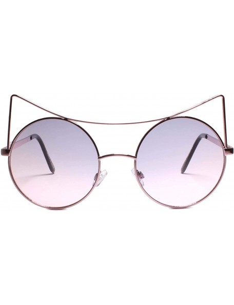 Round Elegant Chic Stylish Womens Round Cat Eye Sunglasses Wire Frames - Blue - CI18YYHM2K3 $15.98