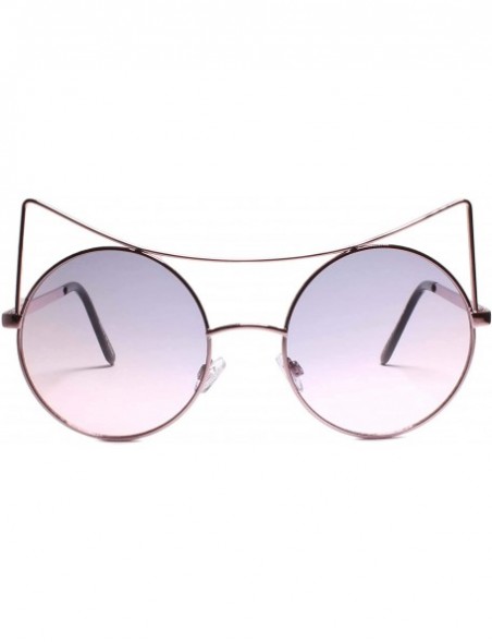 Round Elegant Chic Stylish Womens Round Cat Eye Sunglasses Wire Frames - Blue - CI18YYHM2K3 $15.98