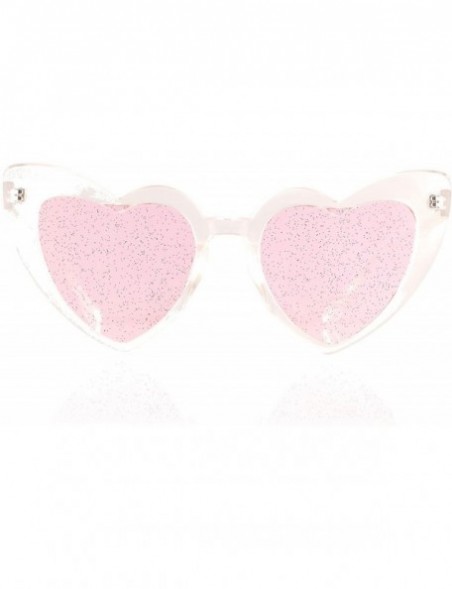 Cat Eye Party Glitter Pop-Color Tinted Lens Heart Cat-Eye Sunglasses A249 - Clear Pink - CY18M5IY02S $9.09