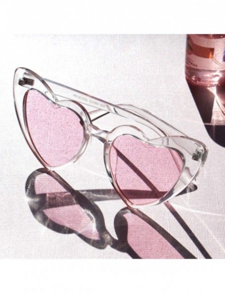 Cat Eye Party Glitter Pop-Color Tinted Lens Heart Cat-Eye Sunglasses A249 - Clear Pink - CY18M5IY02S $9.09