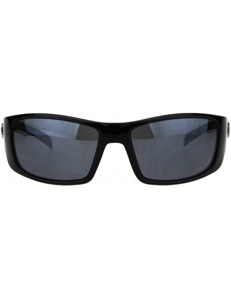 Rectangular Sunglasses Mens Biker Rectangular Wrap Around Frame UV 400 - Black (Black) - CP18Q669TWM $9.27