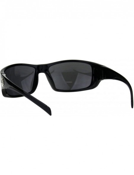 Rectangular Sunglasses Mens Biker Rectangular Wrap Around Frame UV 400 - Black (Black) - CP18Q669TWM $9.27