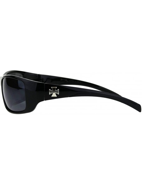 Rectangular Sunglasses Mens Biker Rectangular Wrap Around Frame UV 400 - Black (Black) - CP18Q669TWM $9.27