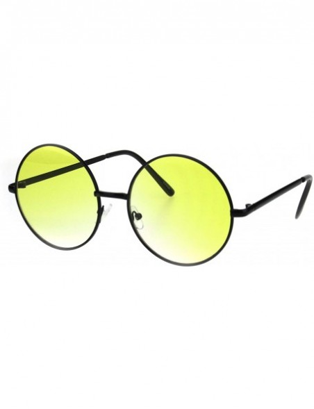 Round Round Circle Lens Hippie Metal Rim Gradient Sunglasses - Black Yellow - C018H6R7M4U $10.56