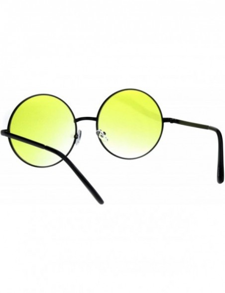 Round Round Circle Lens Hippie Metal Rim Gradient Sunglasses - Black Yellow - C018H6R7M4U $10.56