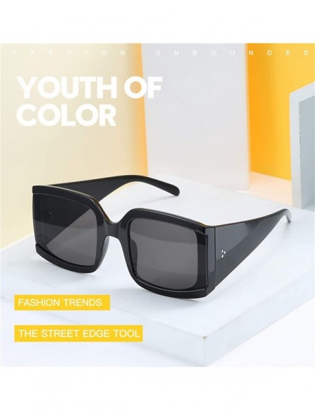 Square Oversized Sunglasses for Women Vintage Trendy Designer Glasses - Glossy Black Frame/Grey Lens - CG18Z43Z79A $10.24