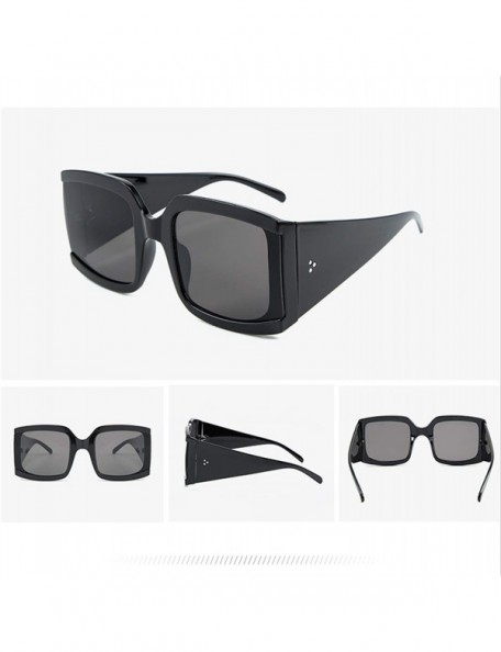 Square Oversized Sunglasses for Women Vintage Trendy Designer Glasses - Glossy Black Frame/Grey Lens - CG18Z43Z79A $10.24