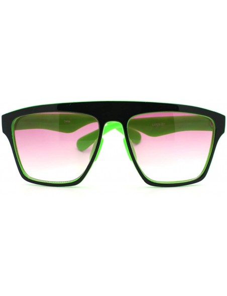 Square In and Out 2 Tone Trendy Futuristic Robot Curved Flat Top Square Sunglasses - Green - CN11C7V6J8J $10.12