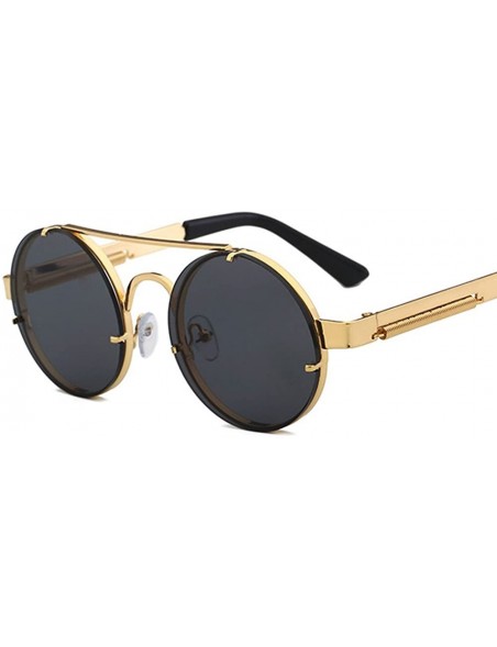 Round Retro Round Sunglasses Men Metal Frame Vintage Round Sun Glasses for Women - Gold With Black - CR18DXE97R0 $13.43