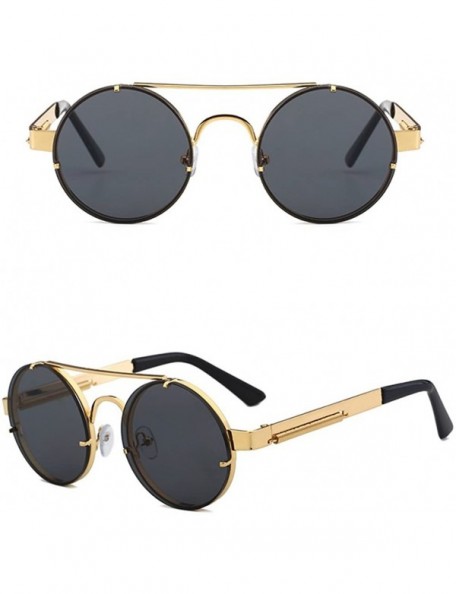 Round Retro Round Sunglasses Men Metal Frame Vintage Round Sun Glasses for Women - Gold With Black - CR18DXE97R0 $13.43