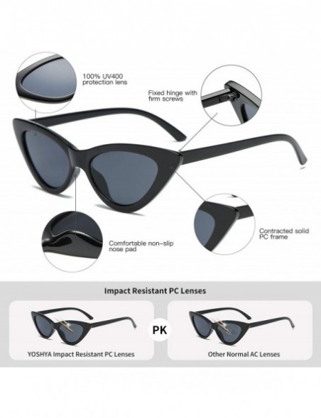 Wayfarer Retro Vintage Narrow Cat Eye Sunglasses for Women Clout Goggles Plastic Frame - Black Grey + + Clear Blue / Blue - C...