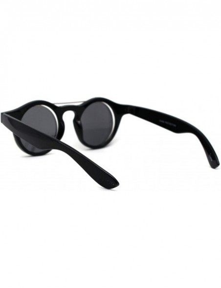 Round Retro Round Circle Lens Flip Up Hipster Keyhole Sunglasses - Black Silver Black - CY196IOC4Q7 $9.77