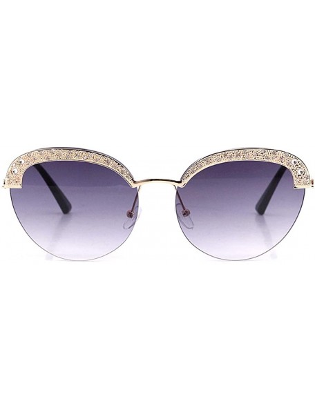 Round Fashion Round Metal Frame Sparkling Crystal Sunglasses UV Protection Eyewear Oversized - Cat-eye Gray - CN1906STRZA $11.82