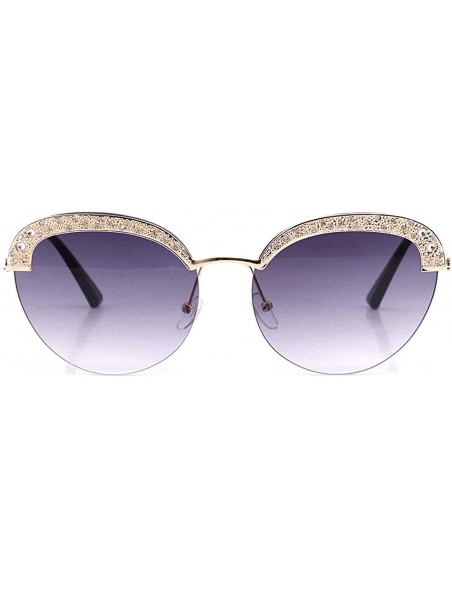 Round Fashion Round Metal Frame Sparkling Crystal Sunglasses UV Protection Eyewear Oversized - Cat-eye Gray - CN1906STRZA $11.82