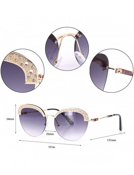 Round Fashion Round Metal Frame Sparkling Crystal Sunglasses UV Protection Eyewear Oversized - Cat-eye Gray - CN1906STRZA $11.82