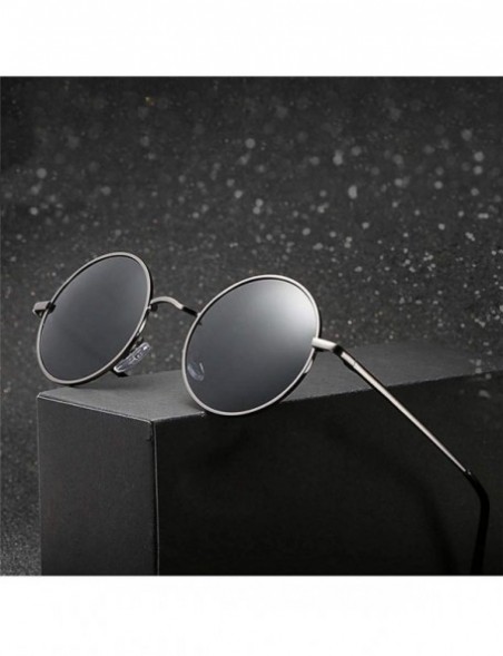 Oversized Retro Vintage Round Polarized Sunglasses Men Women Sun Glasses Metal Frame Black Lens Eyewear Driving - C1 Black - ...