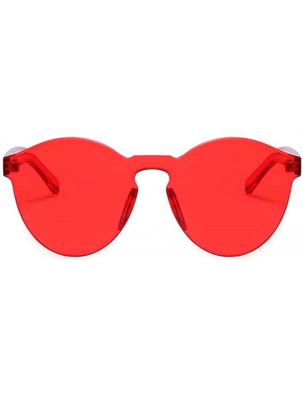 Round Transparent One Piece Rimless Sunglasses - Cute Candy Tinted Eyewear - Red - C318Q50EHOT $10.96