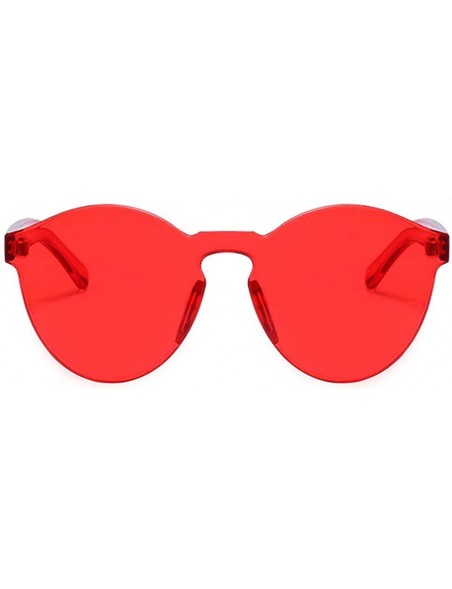 Round Transparent One Piece Rimless Sunglasses - Cute Candy Tinted Eyewear - Red - C318Q50EHOT $10.96