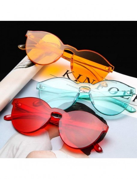 Round Transparent One Piece Rimless Sunglasses - Cute Candy Tinted Eyewear - Red - C318Q50EHOT $10.96