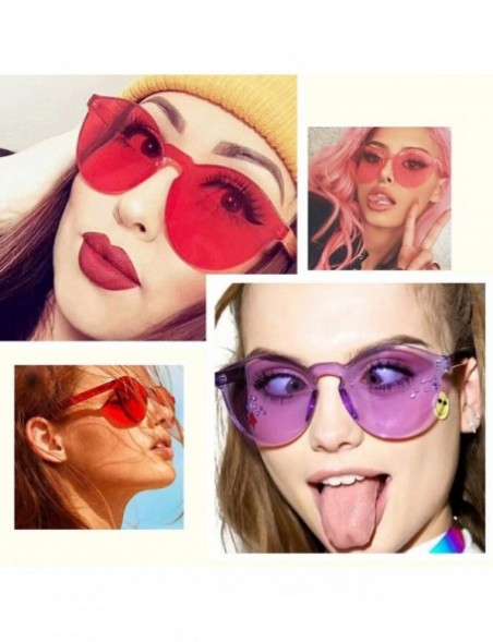 Round Transparent One Piece Rimless Sunglasses - Cute Candy Tinted Eyewear - Red - C318Q50EHOT $10.96