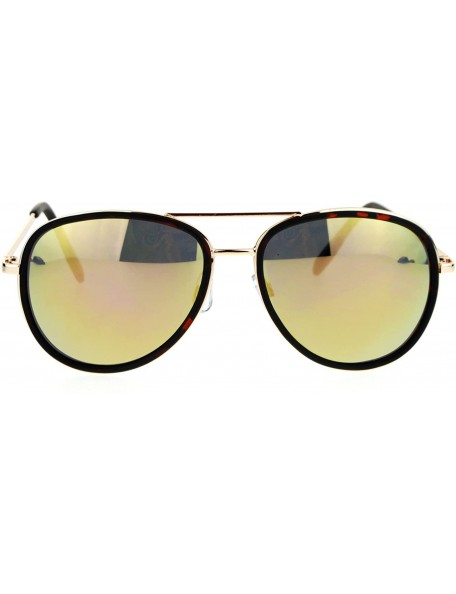 Round Round Aviator Sunglasses Double Frame Metal Plastic Color Mirror Lens - Gold Tortoise (Peach Mirror) - CL1875Y9T09 $11.55