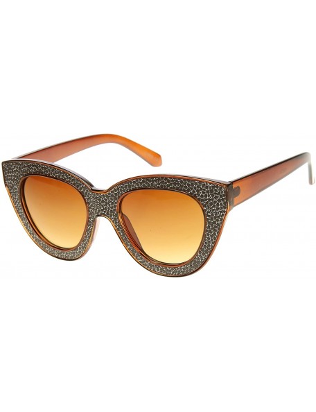 Cat Eye High Fashion Block Cut Texture Print Cat Eye Sunglasses - Brown - C011M0N2U69 $12.95