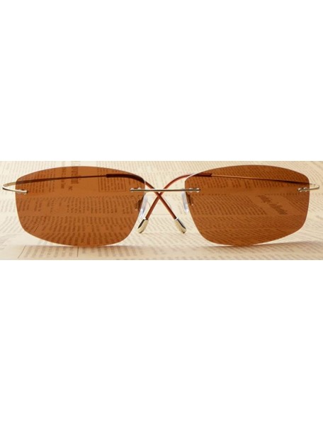 Wrap Rimless Titanium Frame Polarized Sunglasses - Gold / Brown Lens - C711XZU3RX1 $40.30