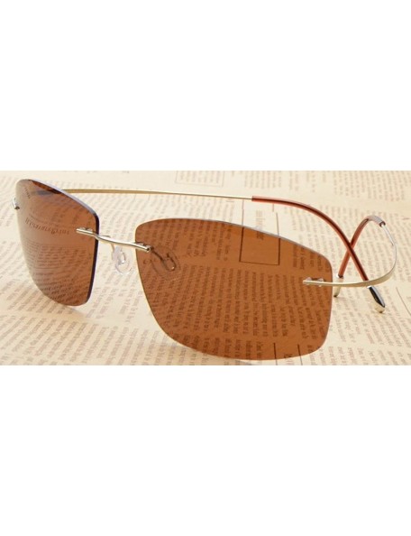 Wrap Rimless Titanium Frame Polarized Sunglasses - Gold / Brown Lens - C711XZU3RX1 $40.30