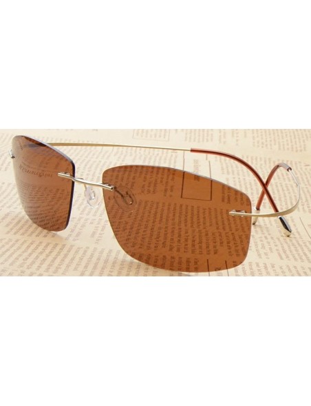 Wrap Rimless Titanium Frame Polarized Sunglasses - Gold / Brown Lens - C711XZU3RX1 $40.30