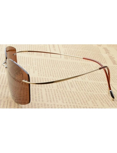 Wrap Rimless Titanium Frame Polarized Sunglasses - Gold / Brown Lens - C711XZU3RX1 $40.30