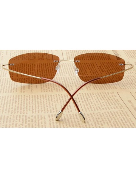 Wrap Rimless Titanium Frame Polarized Sunglasses - Gold / Brown Lens - C711XZU3RX1 $40.30