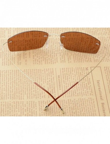 Wrap Rimless Titanium Frame Polarized Sunglasses - Gold / Brown Lens - C711XZU3RX1 $40.30