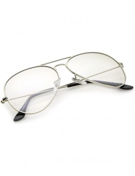 Aviator Retro Small Double Nose Bridge Slim Temple Clear Lens Aviator Eyeglasses 57mm - Silver / Clear - C812O3ZSREU $10.64