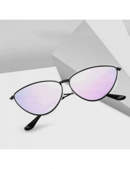 Cat Eye Retro Cat Eye Sunglasses Women Metal Frame Mirror UV400 Sun Glasses SilverPink - Silverpink - C018XQXWHX0 $7.64