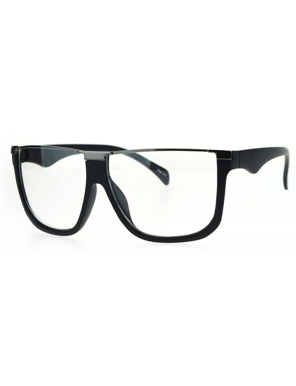 Oversized Womens Metal Flat Top Mob Oversize Rectangular Clear Lens Glasses - Gunmetal Black - CV17WWT7T3T $12.23