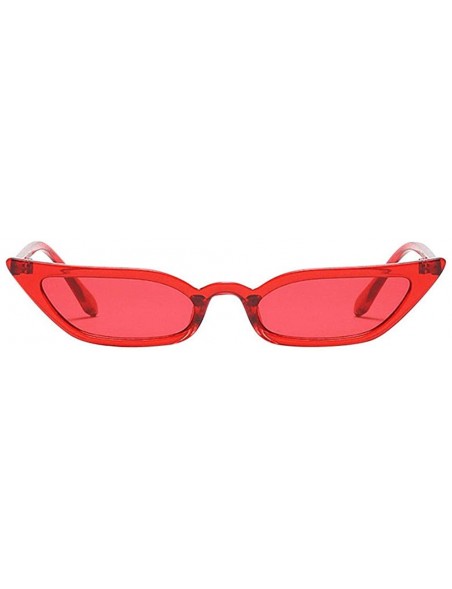 Square Small Frame Skinny Cat Eye Sunglasses for Women Colorful Lens Mini Narrow Square Retro Vintage Sunglasses - Red - CA18...