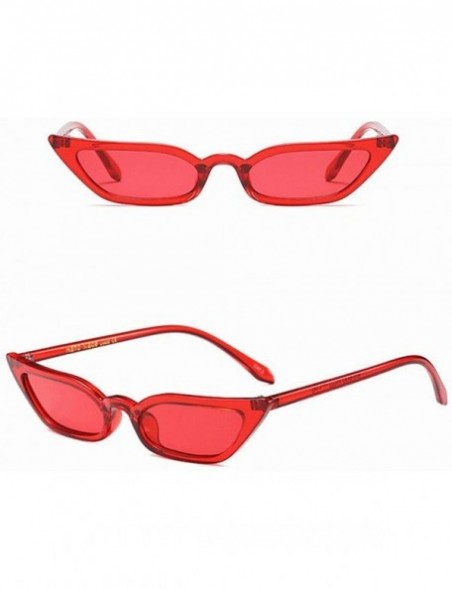 Square Small Frame Skinny Cat Eye Sunglasses for Women Colorful Lens Mini Narrow Square Retro Vintage Sunglasses - Red - CA18...