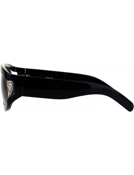 Oval Retro Flat Top Double Rim Vintage Mobster Thick Plastic Sunglasses - All Black - C418L3N3ND9 $10.71