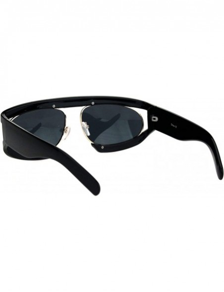 Oval Retro Flat Top Double Rim Vintage Mobster Thick Plastic Sunglasses - All Black - C418L3N3ND9 $10.71