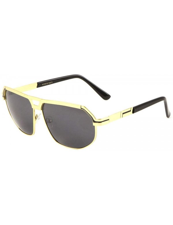 Wrap Gazelle Kingpin Flat Top Luxury Aviator Sunglasses - Gold & Black Frame - C718SC4D9QU $13.52