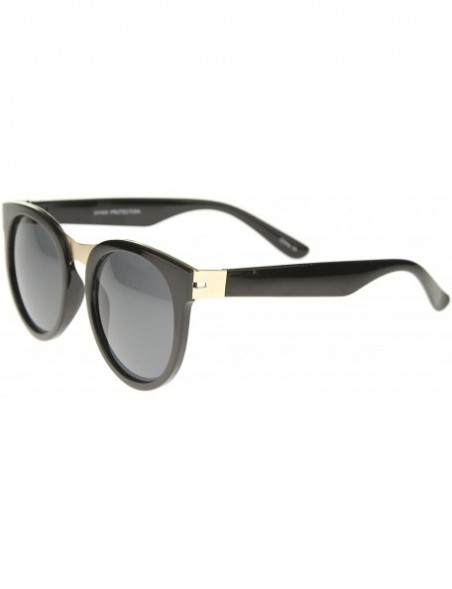 Wayfarer Oversize Metal Nose Bridge Round Lens Horn Rimmed Sunglasses 52mm - Black-gold / Smoke - CE12I21S7GJ $9.40