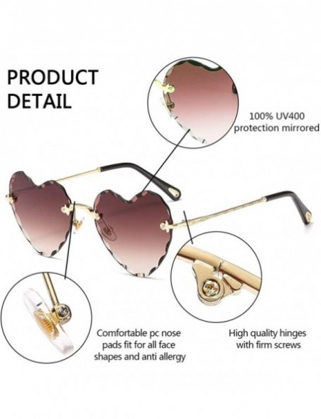 Rimless Heart Sunglasses Rimless Thin Metal Frame Heart Shaped Sun Glasses Cute Eyewear UV400 for Women - Dark Brown - C318KE...