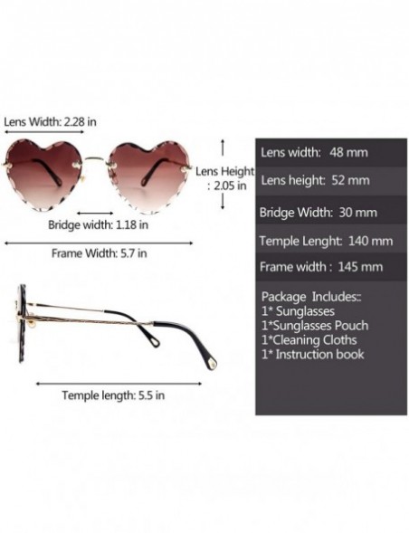 Rimless Heart Sunglasses Rimless Thin Metal Frame Heart Shaped Sun Glasses Cute Eyewear UV400 for Women - Dark Brown - C318KE...