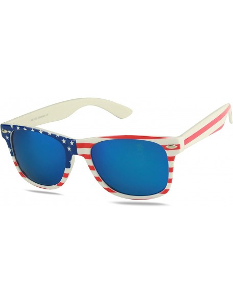 Round American Flag Patriotic Stars Stripes Memorial Day 4th of July Clear White 80's Round Retro Vintage Sunglasses - CM1904...