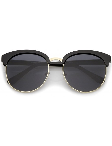 Oversized Women's Oversize Half-Frame Circle Flat Lens Round Sunglasses 58mm - Black-gold / Smoke - C817YHC9AI2 $13.15