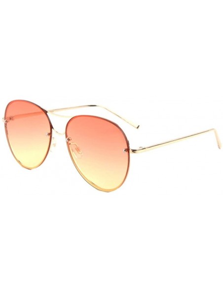 Aviator Curved Bridge & Top Bar Rimless Oceanic Color Modern Round Aviator Sunglasses - Orange Yellow - CN190I2GMU6 $13.03