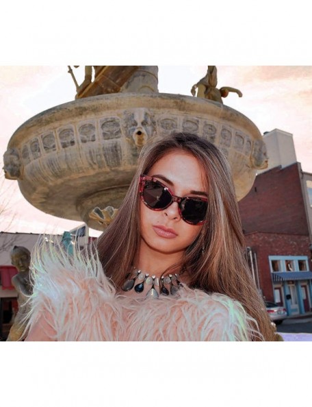 Round Cateye Sunglasses for Women Classic Vintage High Pointed Winged Retro Design - Floral / Smoke - C818IHTWKKA $11.77