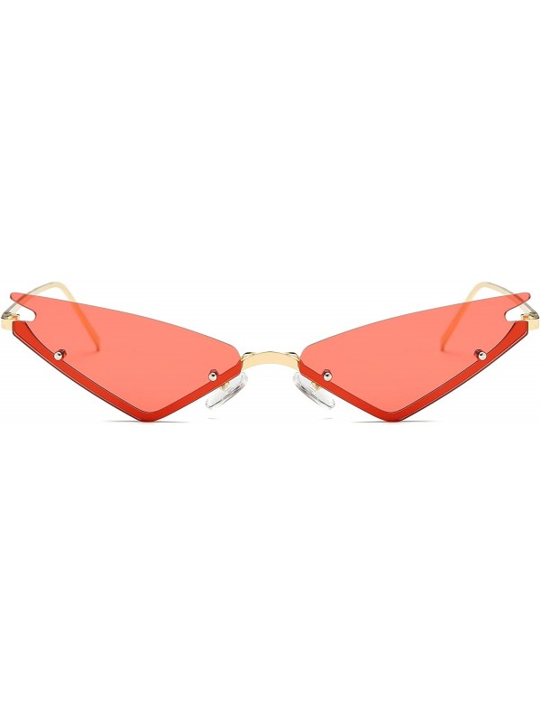 Rimless Small Cateye Sunglasses Futuristic Rimless Mirrored Lens - Red Lens - CE199XK55QZ $16.87