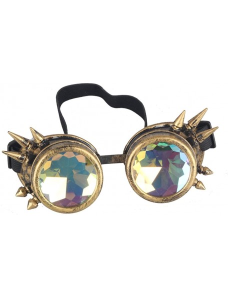 Round Kaleidoscope Steampunk Rave Glasses Crystal Prism Sunglasses Goggles - Brass - C818SS2Z54A $11.67