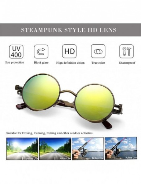 Wrap Vintage Round Steampunk Sunglasses for Women Men Retro Hippie Style Sun Glasses Circle Metal Frame - CK1993ZN2I3 $17.09